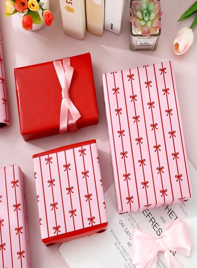 JarThenaAMCS ورق تغليف هدايا JarThenaAMCS وردي وأحمر مزين بفيونكة - لفة صغيرة - 17 بوصة × 32.8 قدم، ورق تغليف هدايا مزدوج الجوانب مخطط ومزين بفيونكة، مناسب لحفلات الزفاف، وحفلات استقبال المولود، وأعياد الميلاد. - Image 4